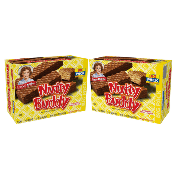 Little Debbie Nutty Buddy Chocolate Peanut Butter Wafer Bars, 2 Big Pack Boxes