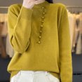 thumbnail image 2 of HAPIMO Slim Wool Sweater Women Fall Winter Warm Knitted Pullover Mockneck Long Sleeve Sweater Basic Tops Stretch Button Yellow XXL, 2 of 6