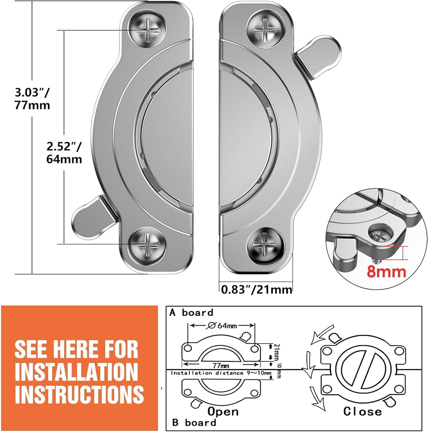 ABCISI Heavy Duty Table Buckle Connectors, Table Leaf Locks and Latches for Workbenches Extension Hardware, DIY Furniture Extensions(2 Pack Zinc Alloy)