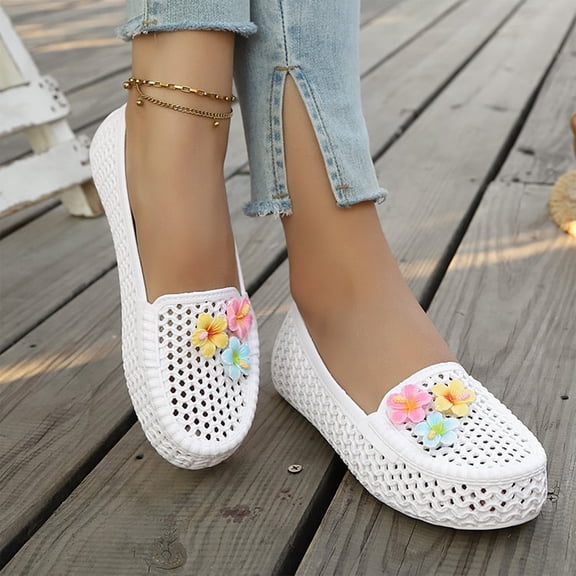 CHWshoes Breathable Openwork Slip On Casual Shoes for Women Soft Sole Lightweight Comfortable Walking Footwear White Size 38