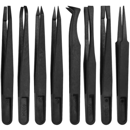 

Yozhu Set of 8 Anti-Static Multi-Function Plastic Precision Pliers Flat Bevel Point Pliers Fine/Curved Point Pliers
