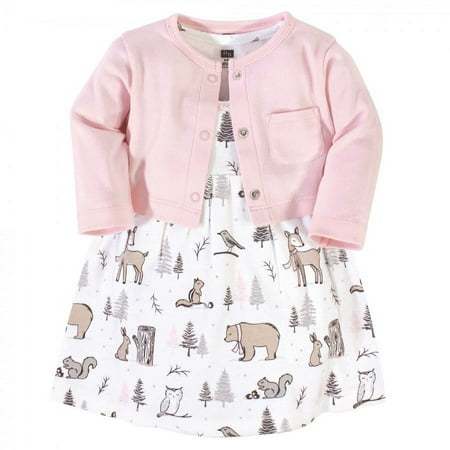 UPC: 0660168597301 | Hudson Baby Infant and Toddler Girl Cotton Dress and Cardigan 2pc Set  Winter Forest  9-12 Months