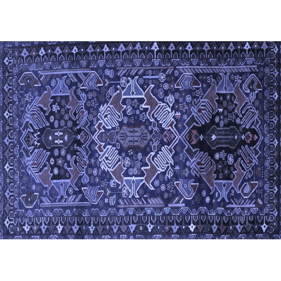 Ahgly Company Machine Washable Indoor Rectangle Persian Blue Traditional Area Rugs, 8' x 12'