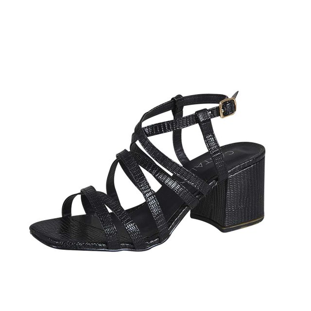 Zapato Mujer Tacón ancho 6 cm negro Multitiras Castalia Casual