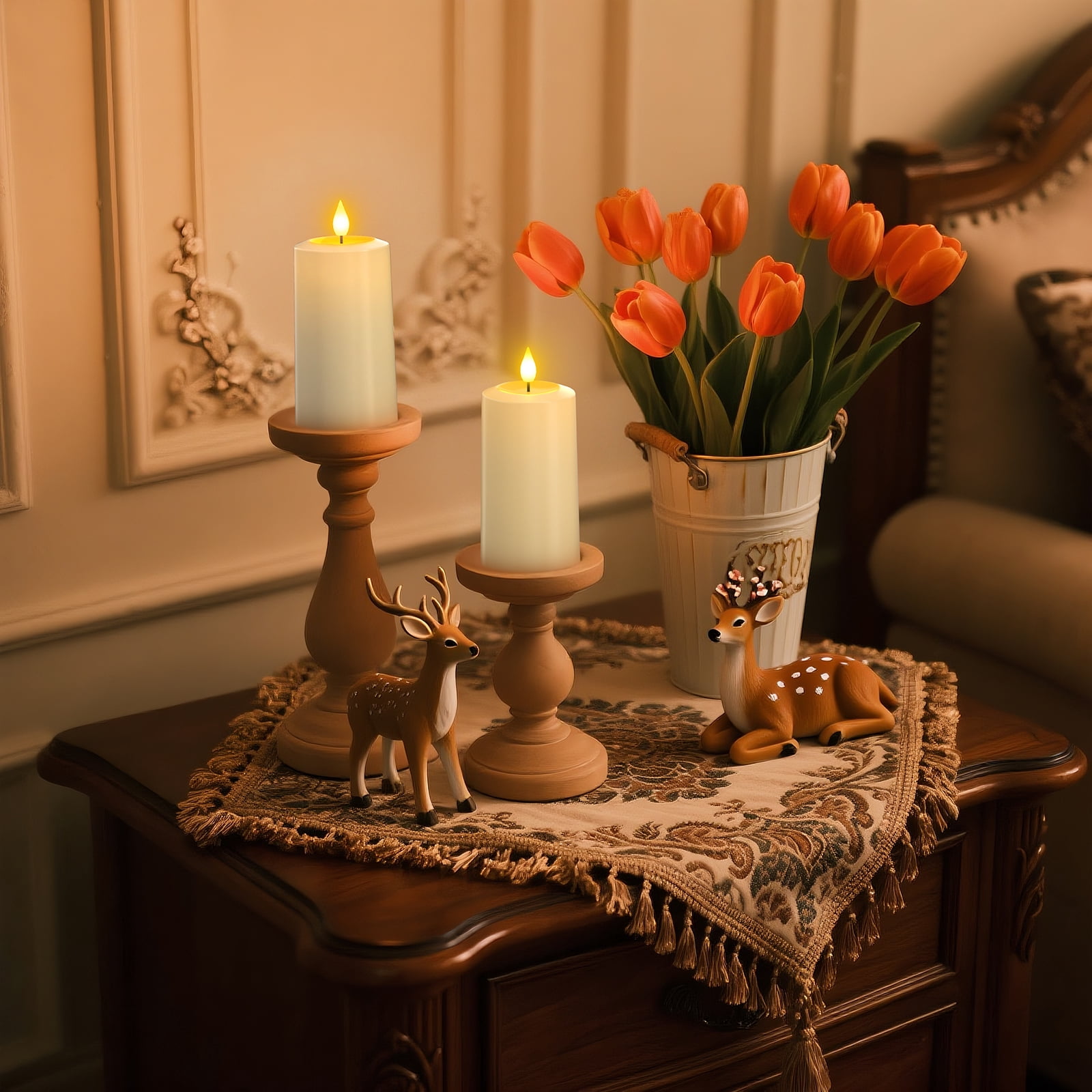 PChero Outdoor Waterproof Rechargeable Candles with Remote Timer, 2.7" x 6.1" Outdoor Candles Flickering Flameless Pillar Candles Battery Operated, Electric Fake LED USB Candles , Ivory, Set of 4