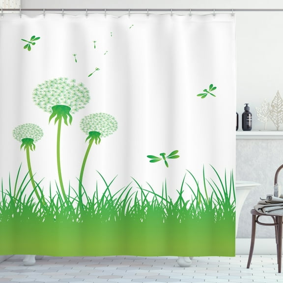Ambesonne Dragonfly Shower Curtain, Ecology Greenland, 69"Wx84"L, Lime Green White