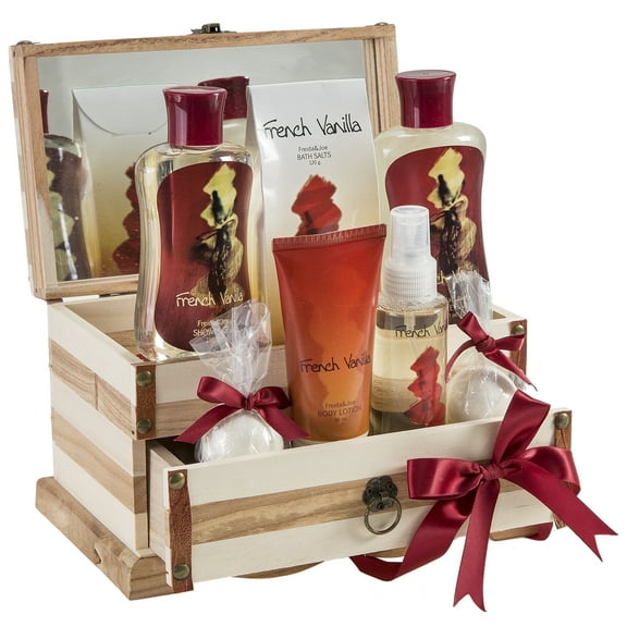 Freida and Joe Bath and Body Gift Set for Her French Vanilla Bath Gift Set Essential Bath and Body Spa Gift Basket - Perfect Gift Basket for Women