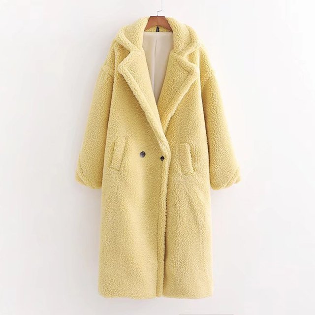 Chaquetas y abrigos casuales sin capucha de manga larga para mujer, cárdigan holgado de color liso para otoño e invierno, abrigo largo grueso y cálido de manga larga con peluche artificial para mujer