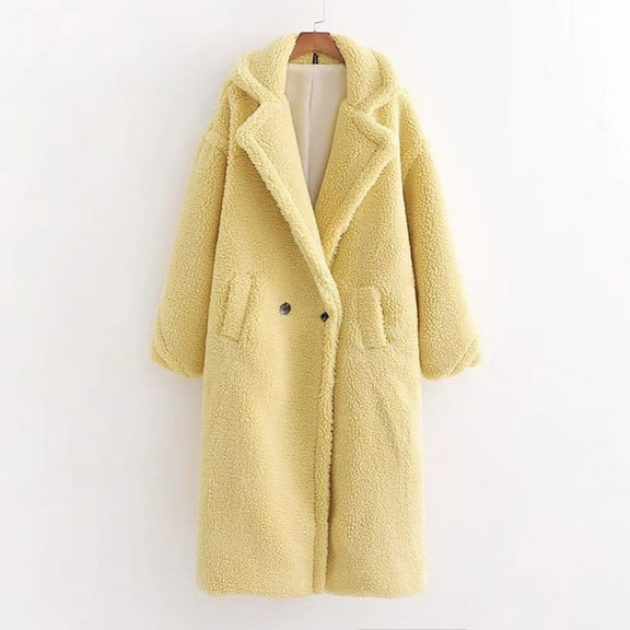 Njoeus Women's Soft Fleeces Lapel Open Front Long Cardigan Coat Teddy Sherpas Warm Winter Coat Outwear Jackets with Pockets