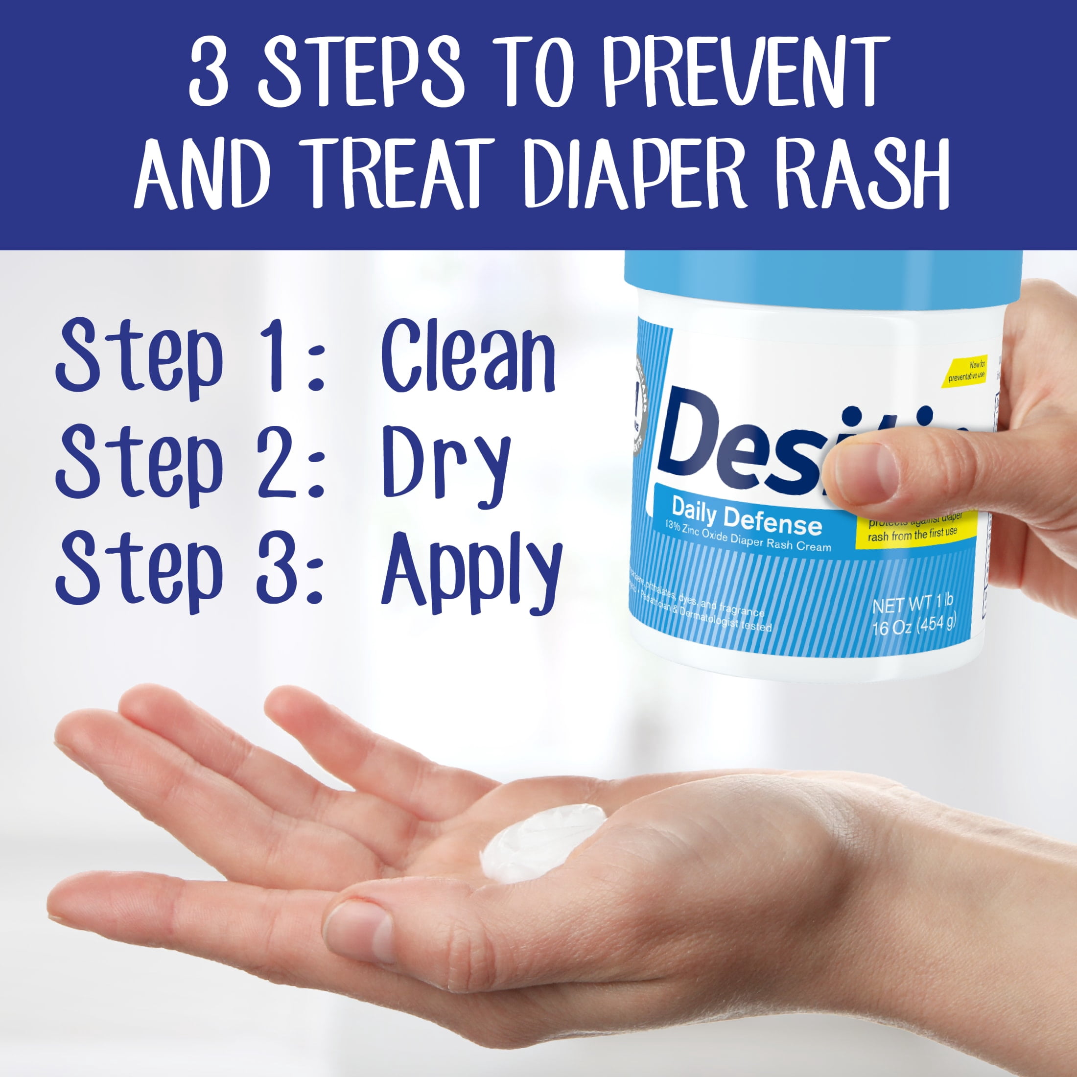 (3 pack) Desitin Daily Defense Baby Diaper Rash Cream, Butt Paste with 13% Zinc Oxide, 16 oz