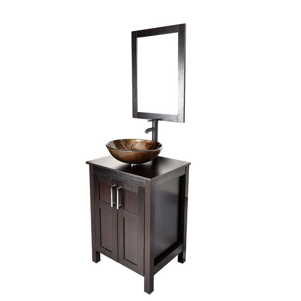 Elecwish 24 Inches Traditional Bathroom, 24 Bathroom Pedestal Vanity Glass Vessel Sink Set