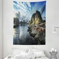 thumbnail image 1 of Ocean Island Decor Wall Hanging Tapestry, Fishing Hut Photo in Autumn with Rocks and Clouds Scenery Northern Norway Cold, Bedroom Living Room Dorm Accessories, 60 X 80 Inches, by Ambesonne, 1 of 1