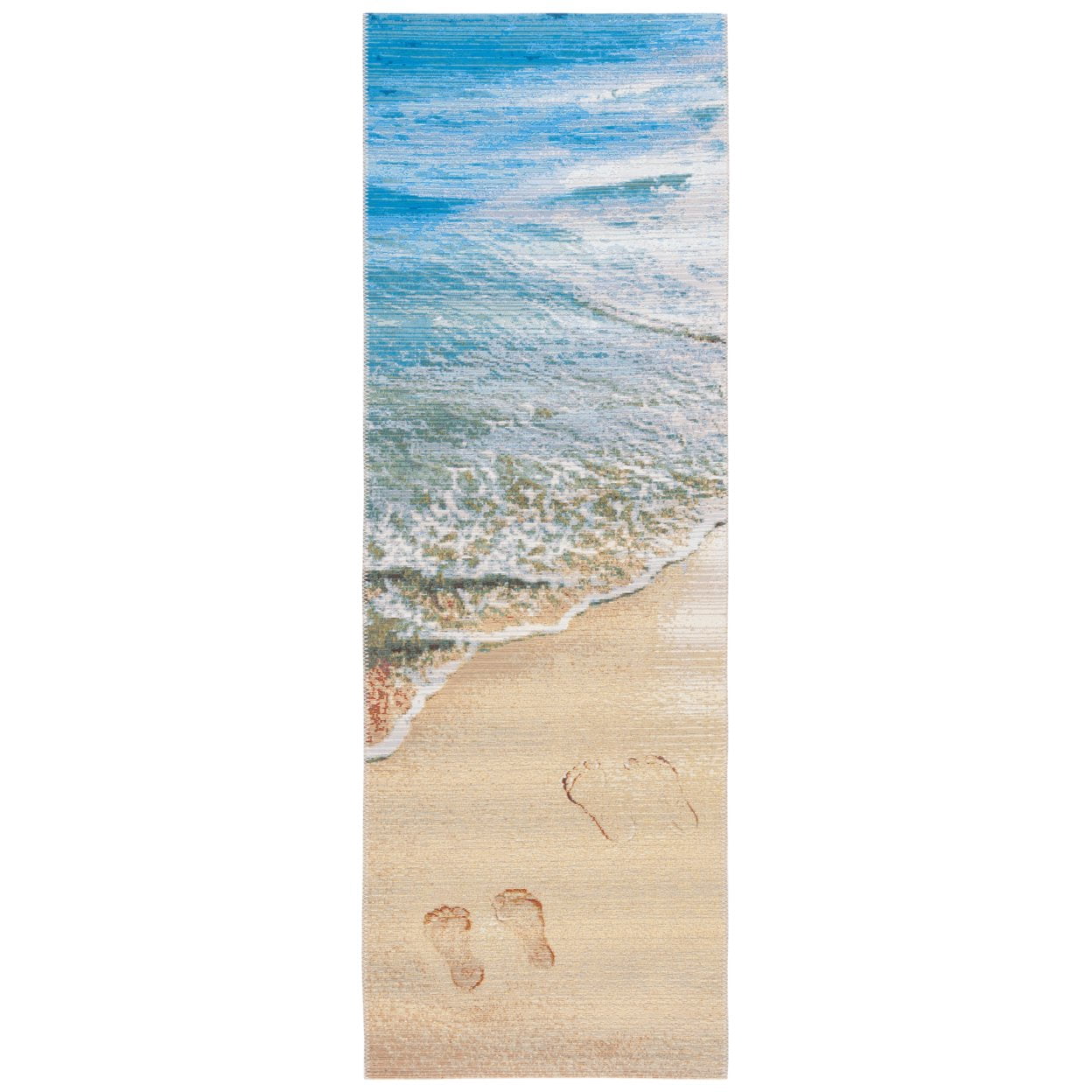 SAFAVIEH Barbados Sand Footprints Outdoor Runner Rug, Gold/Blue, 2'8" x 10'5"
