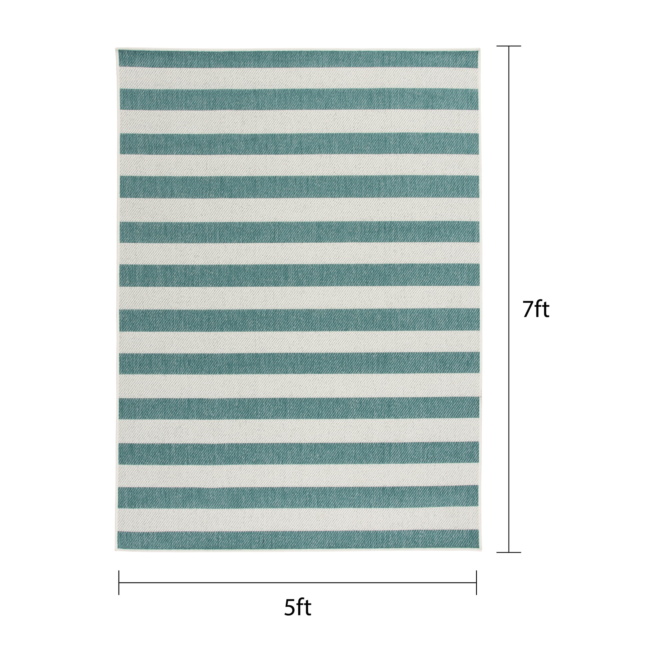Mainstays Teal and White Striped Southwest Cabana Woven Outdoor Rug, 5' x 7'
