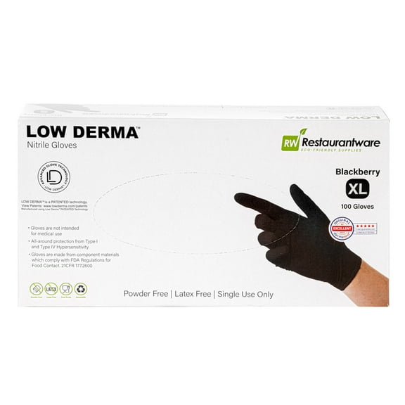 Low Derma Blackberry Extra Large Nitrile Glove - Powder-Free - 100 count box
