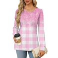 thumbnail image 2 of Camiseta plisada de manga larga con cuello redondo y estampado casual para mujer rosa M SCZ, 2 of 6