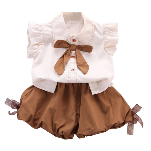 Baby Girl Clothes 2Pcs Toddler Girls Summer Shirts Outfits Flying Sleeve Bow White Shirts and Bud Pants Shorts Sets Cotton Clothing Set 2-3 Years