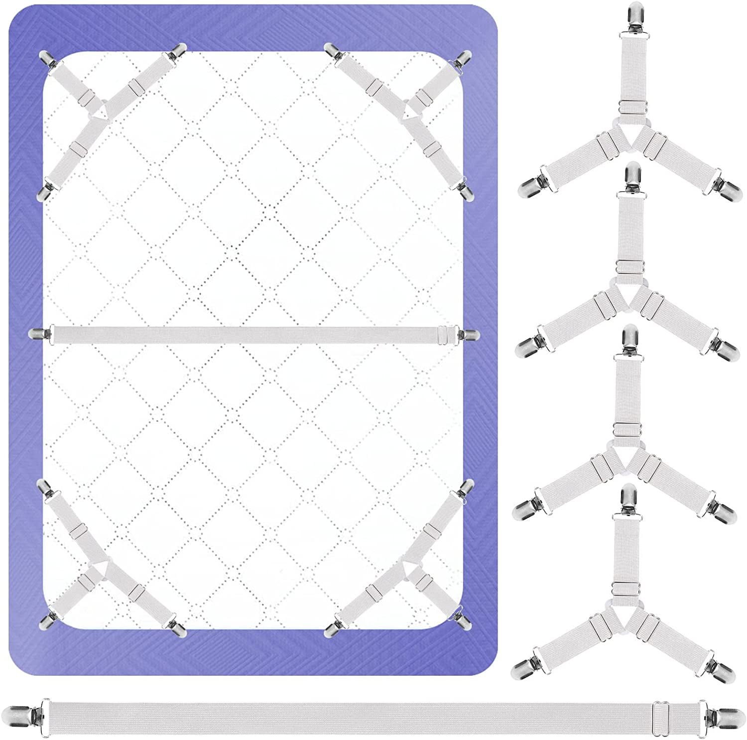 Bed Sheet Holder Straps Triangle Adjustable Elastic Fitted Sheet Clips, 3 Way Sheets Corner