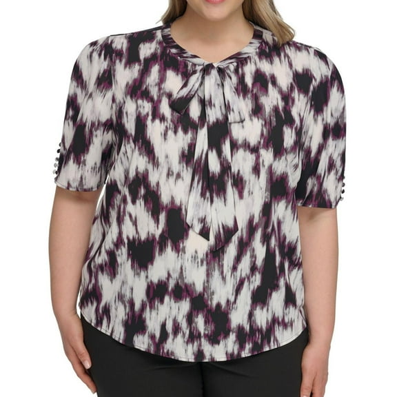 Calvin Klein Womens Printed Tunic Blouse, Multicoloured, Plus Size, 2X