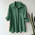 thumbnail image 2 of TTUHYWXI Womens Soft Cotton Weave Shirt Long Sleeve Tops Casual Blouse with Open Chest Pockets (Dark Green, XL), 2 of 6