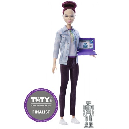 Barbie Career Robotics Engineer Doll, Pink Hair, with Laptop & Robot