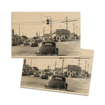 

Seattle Washington View of White Center Shopping District (4x6 Birch Wood Postcards 2-Pack Stationary Rustic Home Wall Decor)