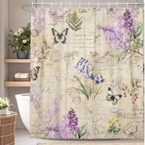 Lfeey Waterproof Retro Plants Shower Curtain, Purple Flowers Bathroom Decor 12 Hooks, 72Wx72H