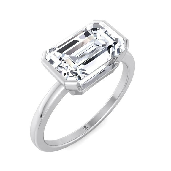 Orca - Bezel Set Moissanite Emerald Cut Lab-Diamond Engagement Ring East to West
