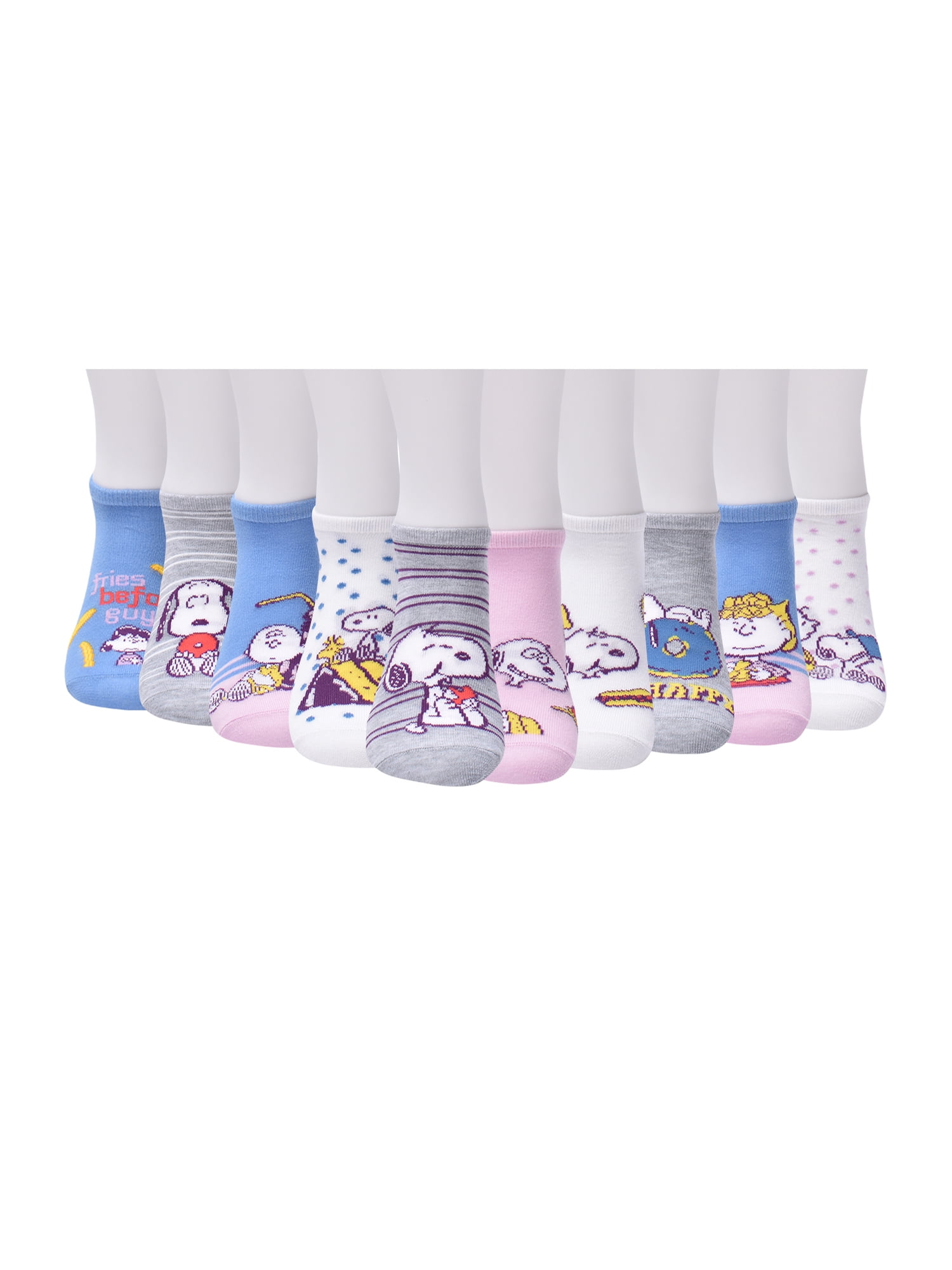 Peanuts Womens Graphic Super No Show Socks, 10-Pack, Sizes 4-10