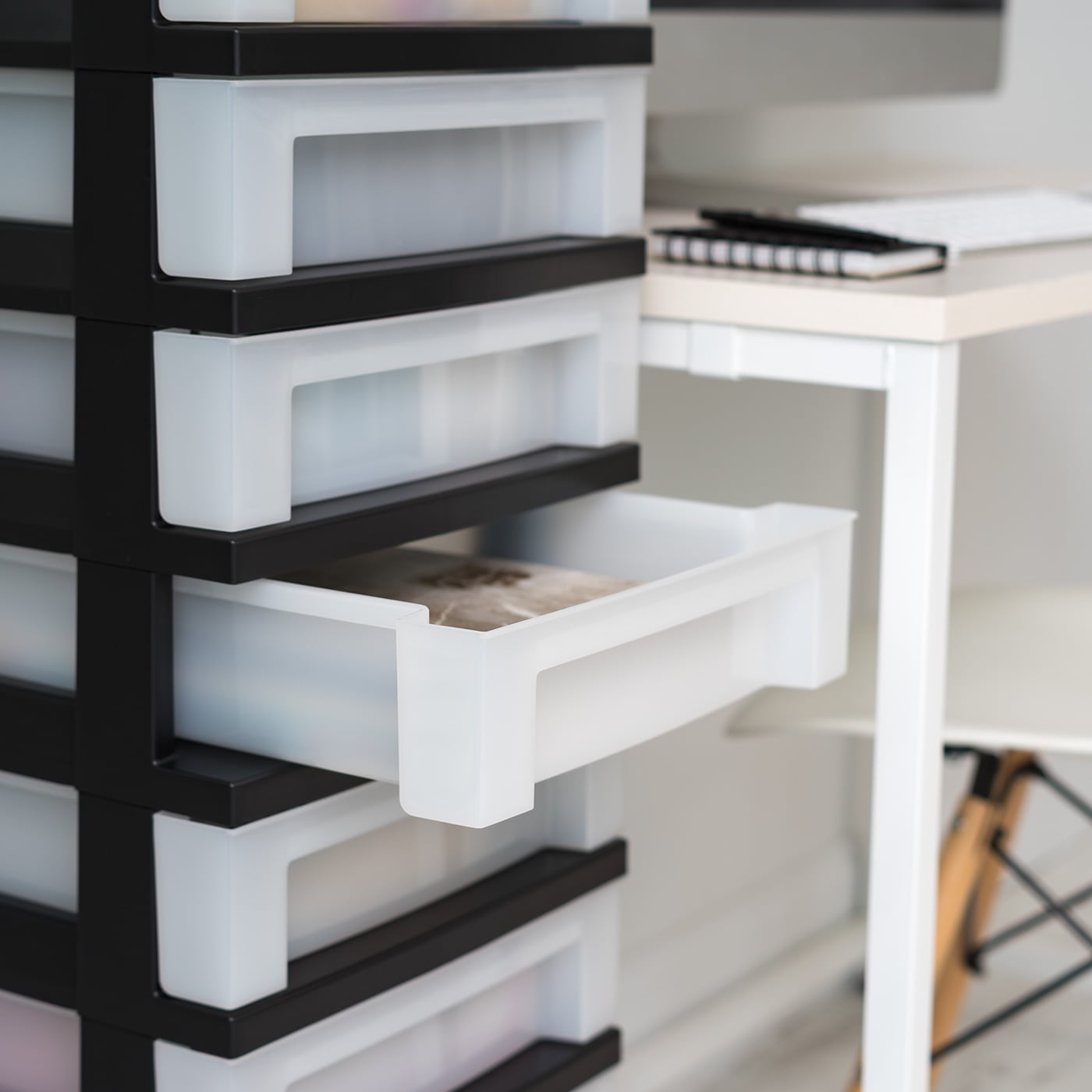 IRIS 9-Drawer Narrow Plastic Storage Drawer Cart with Organizer Top, Black