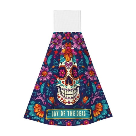 

Zufioo Dead Day Party Print Coral Fleece Velcro Hand Towel Hangable Absorbent Hand Towel Suitable for Kitchen Bathroom Household Items