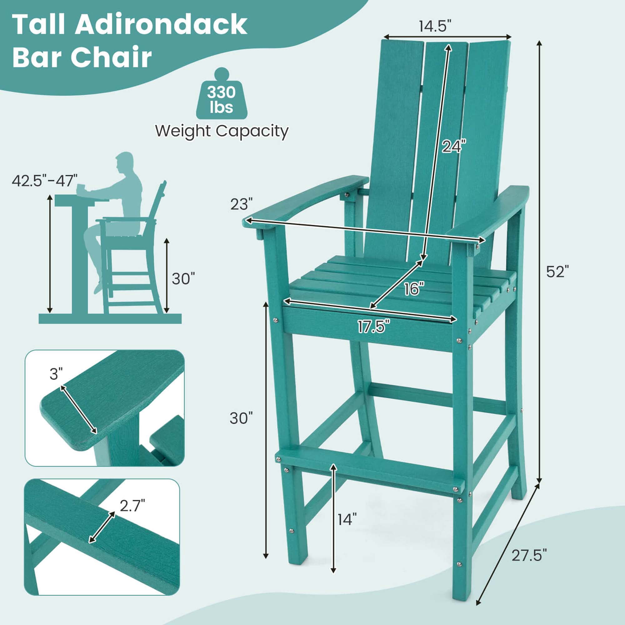 Costway Tall Adirondack Chair with Ergonomic Backrest Armrests & Footrest for Backyard Turquoise