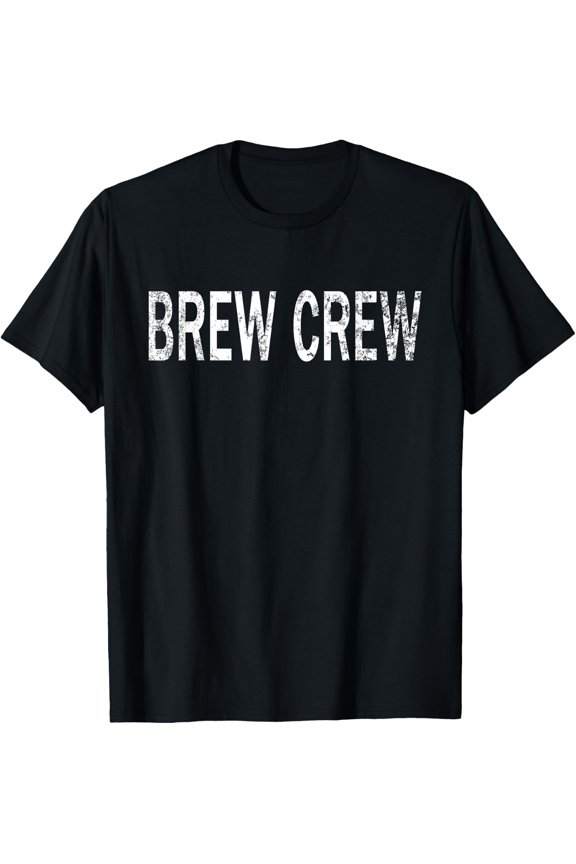 Vintage Brew Crew Distressed Coffee Enthusiast T-Shirt- Classic Dog dad shirt Unisex 100% Cotton Crew Neck T-Shirt Breathable Casual Everyday Wear Affordable Graphic Soft Cheap t shirts