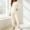 thumbnail image 2 of THDHVS Girls 2 Piece Outfits,Unisex Youth Colorblock Ribbed Long Sleeve Top Patch Cuffed Jogger Pants Pajama 2 Piece Set,Girls Fall Outfits Beige 9-10 Years, 2 of 9
