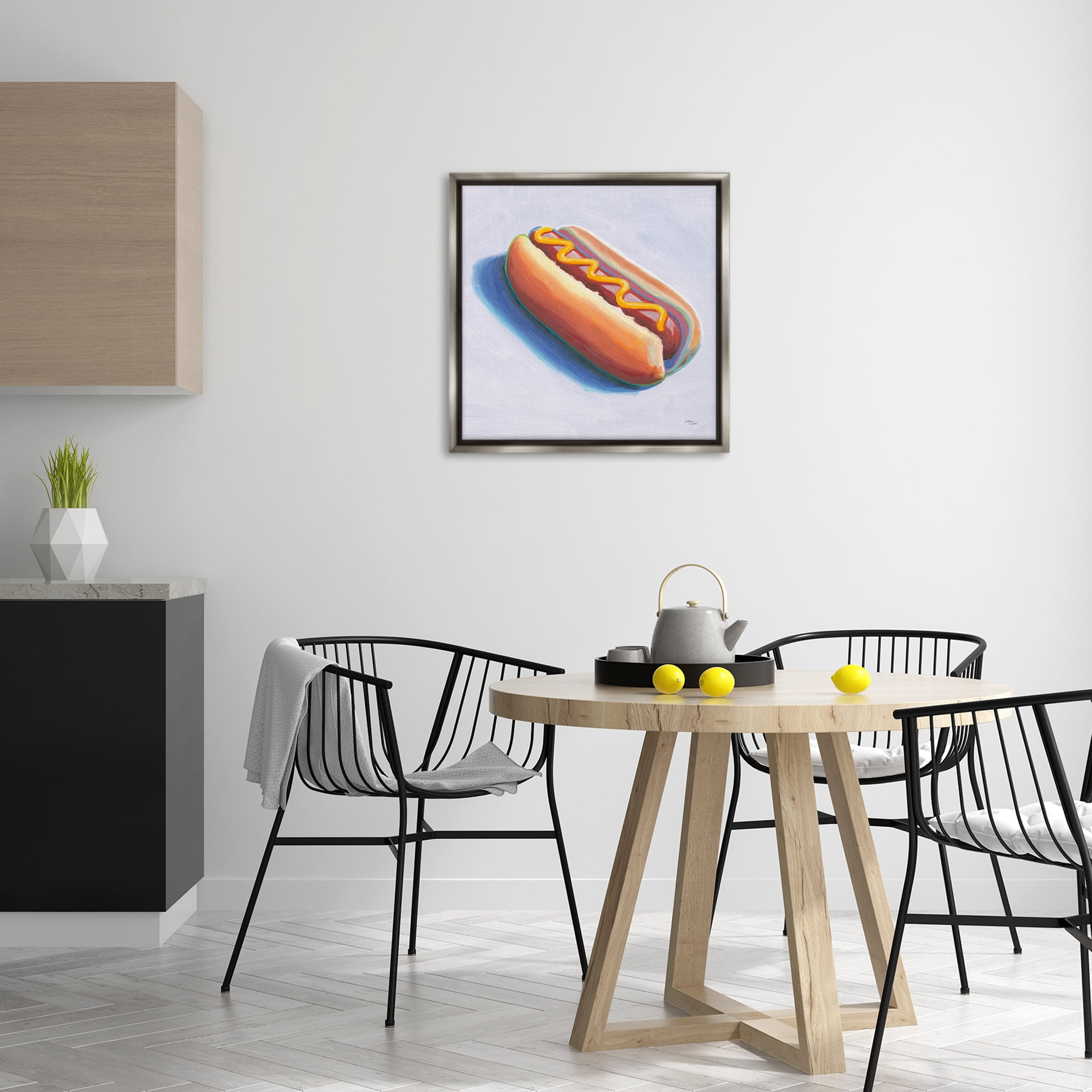 Stupell Industries Hot Dog with Mustard Food & Beverage Painting Gray Floater Framed Canvas Art Print Wall Art, 25 x 25