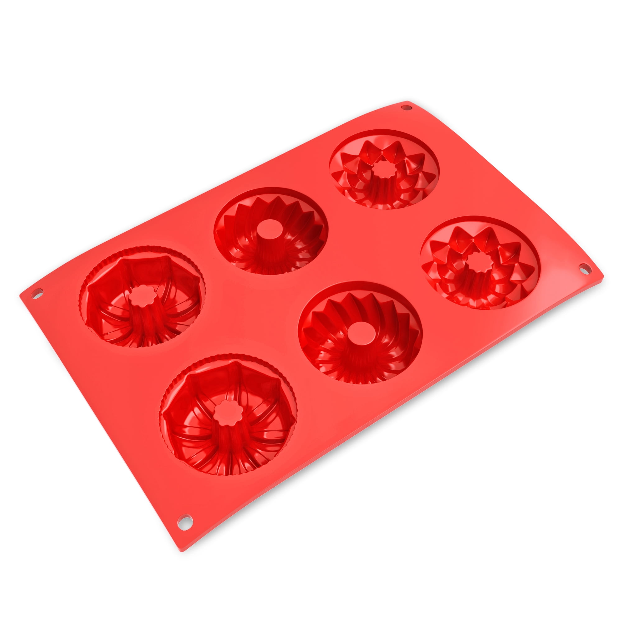 Bundt Cake Pan- Silicone Nonstick Mini Bundt Cake and Gelatin Mold for Baking, Cornbread, and More (6 Cavities, 3 Different Ring Shapes) by Chef Buddy