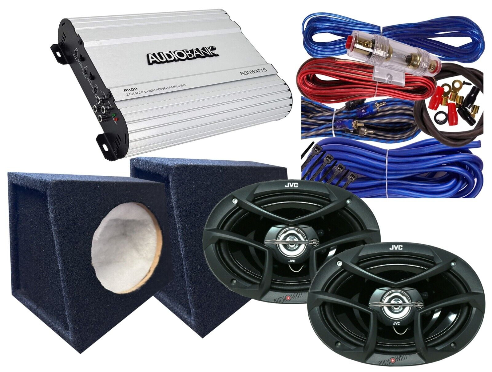 JVC CSJ6930 6x9" 800W Speakers+ 800W Amplifier + 2x S2 Car Speaker Box