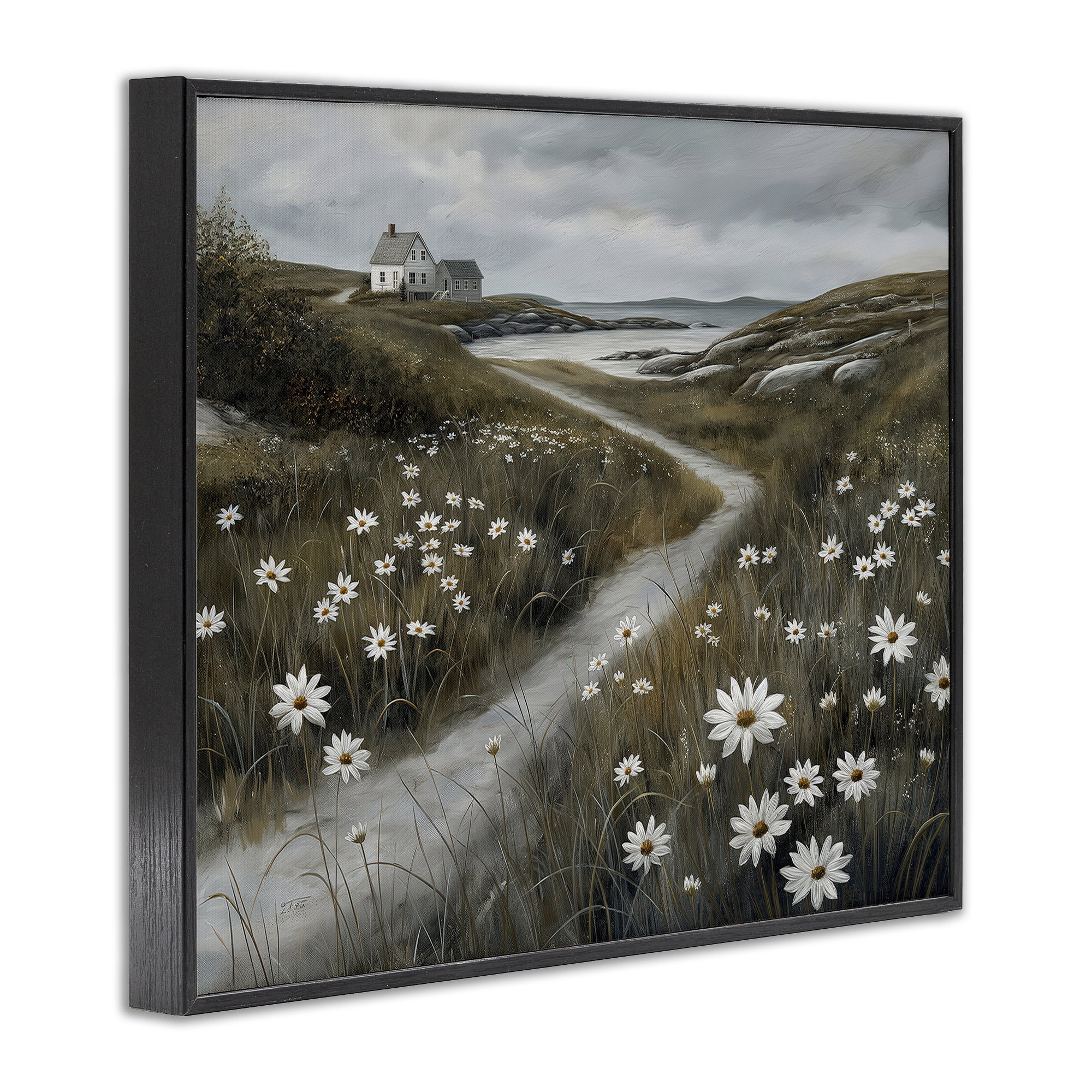 Stupell Industries Daisies Along Coastal Path Black Framed Giclee Art, design by Imagine It Images
