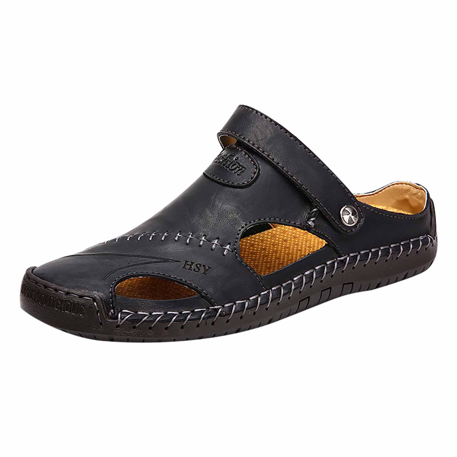EQWLJWE Sandals Men Summer Trendy Leather Beach Shoes Sewing Non Slip ...