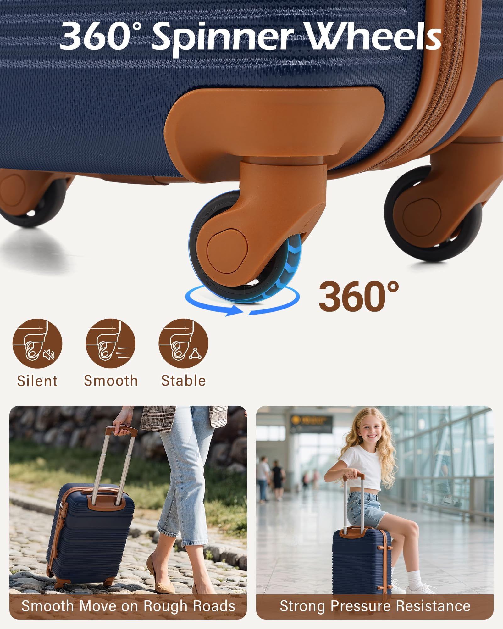 LONG VACATION 3 Piece Carry On Luggage 20 Inch Suitcase with Spinner Wheels, ABS+PC Hardshell Suitcase set with TSA Lock & YKK Zipper