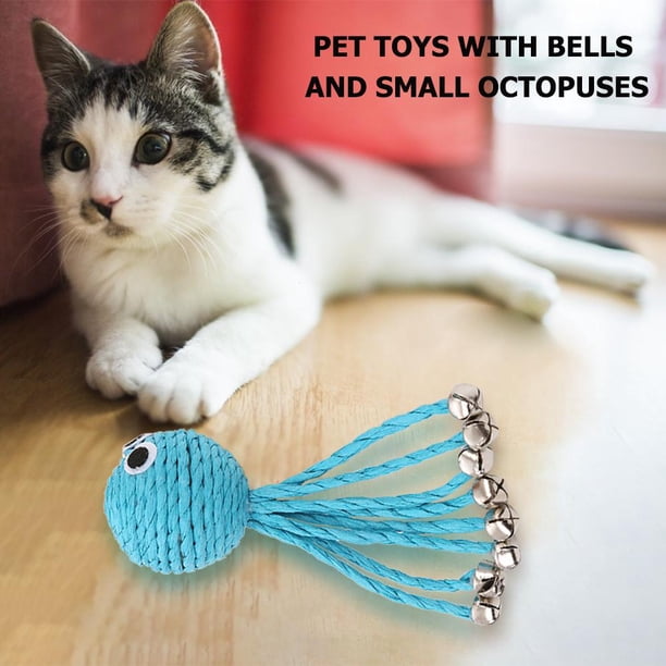 Encantador Perro Gato Cuerda De Papel Azul Forma De Pulpo Con Campana De Juguete Para Gatito Cachorro