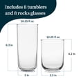 thumbnail image 3 of Libbey Polaris Tumbler and Rocks, Axis Glass Cups Set of 16, Elegant Mixed Drinking Glasses with Modern Clean Lines, Dishwasher Safe Glassware Set, 3 of 6