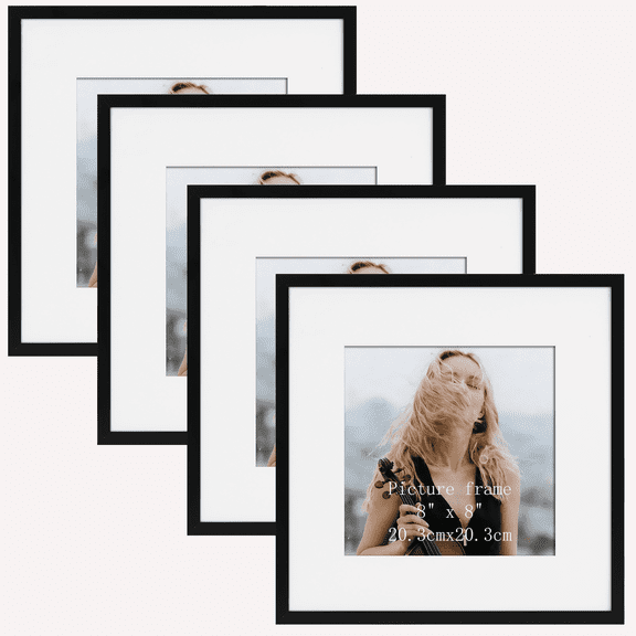 12x12 Picture Frame without Mat or 8x8 with Mat, Black Square Frame for Wall or Tabletop