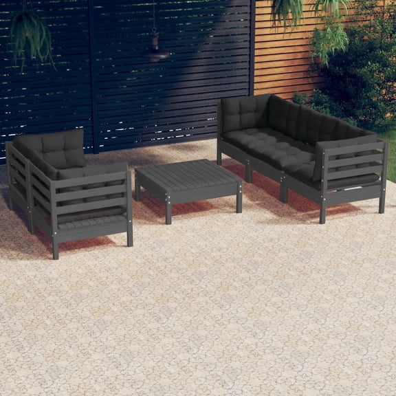 vidaXL Solid Pinewood Patio Lounge Set 6 Piece with Cushions Multi Colors