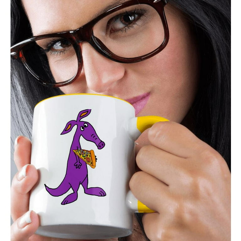 3drose, Funny Cute Purple Aardvark Anteater Eating Pizza Food Cartoon, 15oz  Two-tone Yellow Mug - Walmart.com