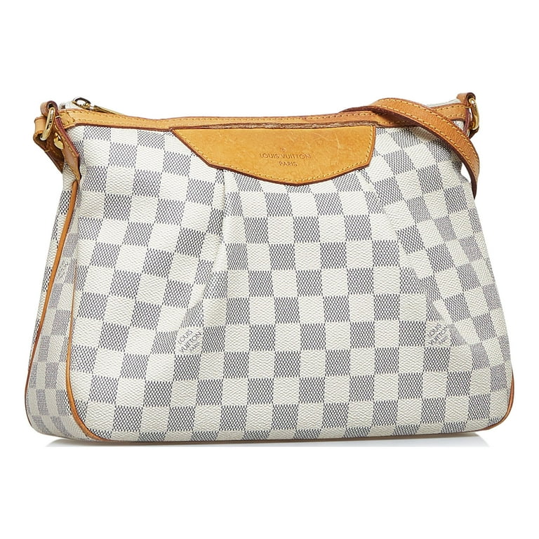 used Pre-owned Authenticated Louis Vuitton Damier Azur Siracusa PM Canvas White Crossbody Bag Unisex (Fair), Adult Unisex, Size: Small