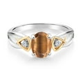 thumbnail image 2 of Gem Stone King 1.28 Ct Brown Tiger Eye E-F Lab Grown Diamond 925 Silver and 10K Yellow Gold Ring, 2 of 3