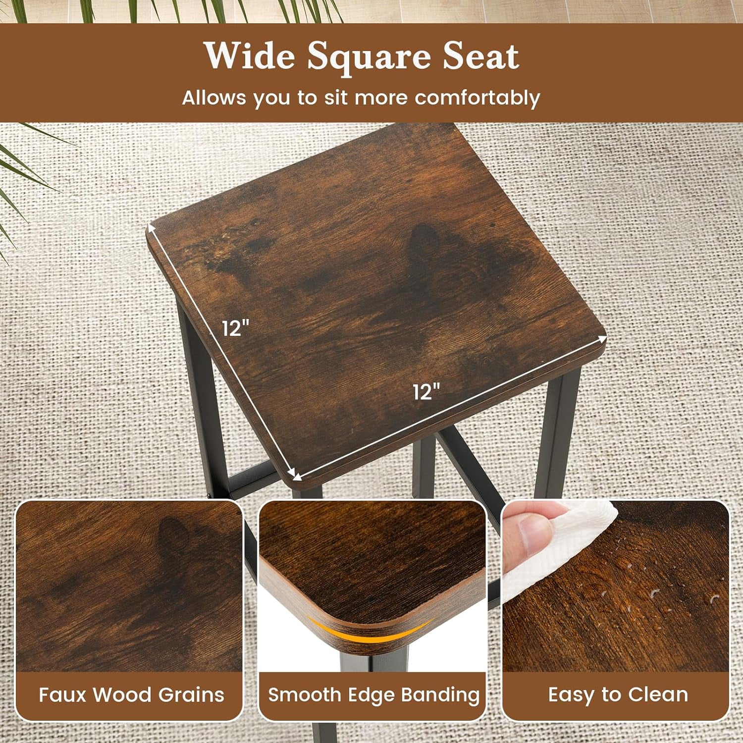 Set of 4 26'' Modern Metal Bar Stools Counter Height Stools w/ Footrest Backless Brown