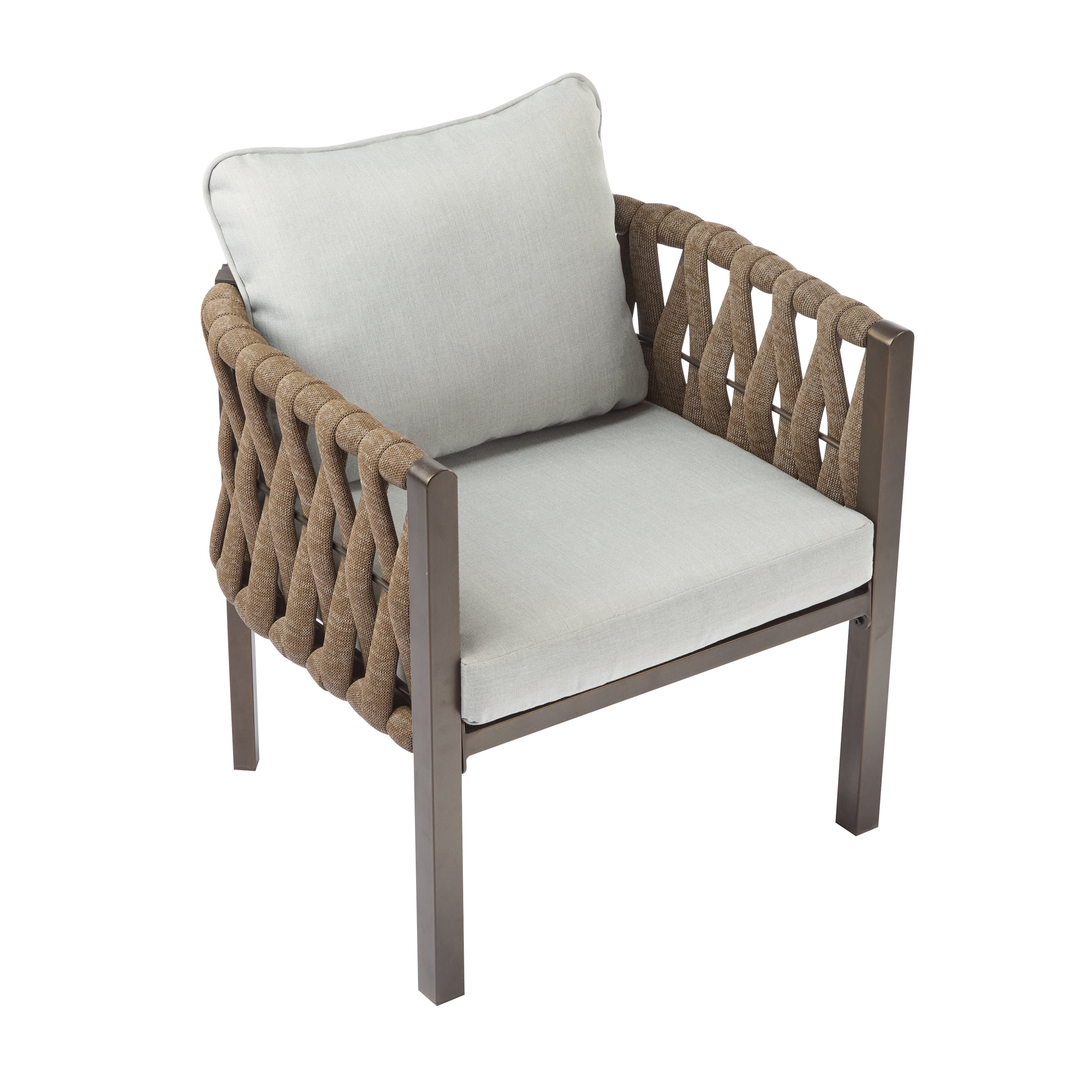 Outdoor Metal Patio Club Chair Set of 2, Patio Furniture Arm Chair with Cushion for Porch Garden, Brown and Light Grey