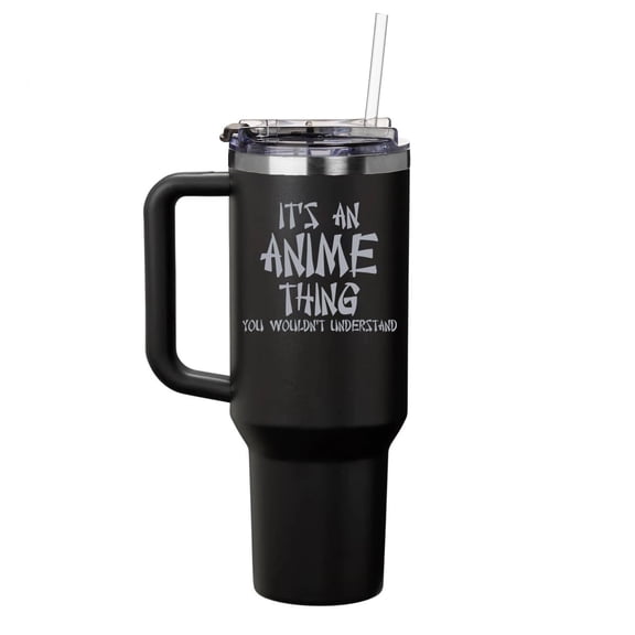 Daylor 40 oz Tumbler with Handle and Straw Lid Stainless Steel Insulated Travel Mug Cup It's An Anime Thing (Black)